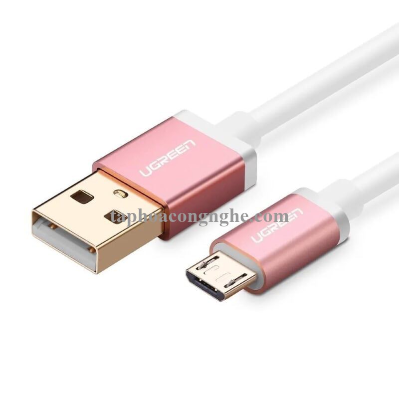 Ugreen 30664 0.5M màu Hồng Cáp sạc truyền dữ liệu USB 2.0 sang MICRO USB đầu mạ vàng US134 30030664